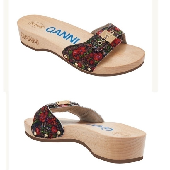 GANNI X Dr. Scholl Red Floral Slip on Low Heel Sandal Clogs Size 8 NEW - Picture 3 of 12